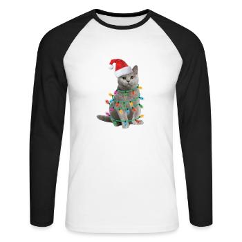 Meowy Christmas Katze Weihnachten Weihnachtsmütze - Unisex Baseballshirt langarm - Weiß/Schwarz - Vorne - Nik (191cm)
