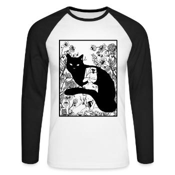 Cat Kitten Mieze Meow Hangover Gift - Unisex Long Sleeve Baseball T-Shirt - white/black - Front - Nik (191cm)
