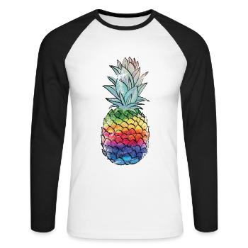 Regenbogen Ananas Pineapple Shirt - Unisex Baseballshirt langarm - Weiß/Schwarz - Vorne - Nik (191cm)