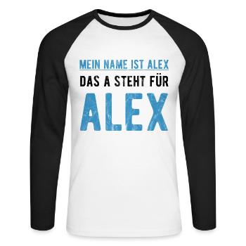 Alex - Unisex Baseballshirt langarm - Weiß/Schwarz - Vorne - Nik (191cm)