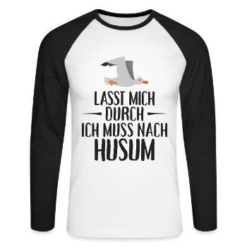Lasst mich durch ich muss nach Husum Möwe - Unisex Baseballshirt langarm - Weiß/Schwarz - Vorne - Nik (191cm)