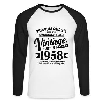 VINTAGE BUILT IN 1958 COOL 64. GEBURTSTAG GESCHENK - Unisex Baseballshirt langarm - Weiß/Schwarz - Vorne - Nik (191cm)