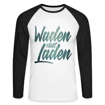 Waden statt Laden Fahrrad E-Bike Radtrikot - Unisex Baseballshirt langarm - Weiß/Schwarz - Vorne - Nik (191cm)
