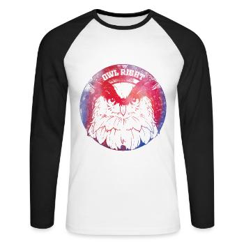 Owl Right Alright Eule Wortspiel - Unisex Baseballshirt langarm - Weiß/Schwarz - Vorne - Nik (191cm)