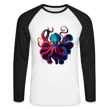 Illustration de la pieuvre - T-shirt baseball manches longues Homme - blanc/noir - Devant - Nik (191cm)
