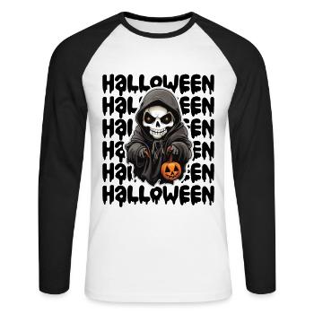 Design d’Halloween effrayant pour la prochaine fête - T-shirt baseball manches longues Homme - blanc/noir - Devant - Nik (191cm)