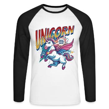 Licorne super-héros superpouvoirs bande dessinée surnaturelle - T-shirt baseball manches longues Homme - blanc/noir - Devant - Nik (191cm)