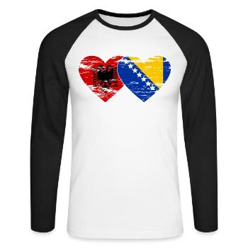 Albanie Bosnie drapeau coeur utilisé - T-shirt baseball manches longues Homme - blanc/noir - Devant - Nik (191cm)