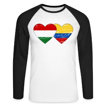 Hongrie Colombie drapeau coeur utilisé - T-shirt baseball manches longues Homme - blanc/noir - Devant - Nik (191cm)