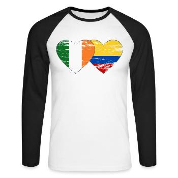Irlande Colombie drapeau coeur utilisé - T-shirt baseball manches longues Homme - blanc/noir - Devant - Nik (191cm)