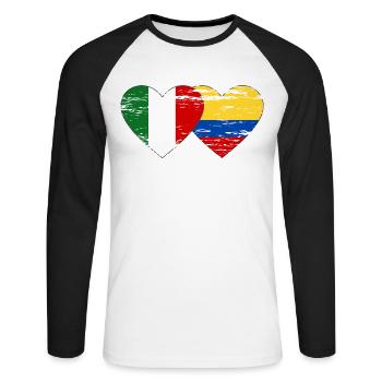 Italy Colombia Flag Heart Used - Unisex Long Sleeve Baseball T-Shirt - white/black - Front - Nik (191cm)