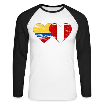 Colombie Pérou Drapeau Coeur Utilisé - T-shirt baseball manches longues Homme - blanc/noir - Devant - Nik (191cm)