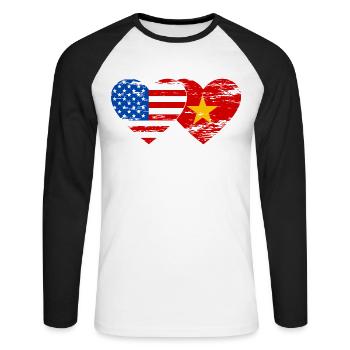 Coeur de drapeau du Vietnam des États-Unis utilisé - T-shirt baseball manches longues Homme - blanc/noir - Devant - Nik (191cm)