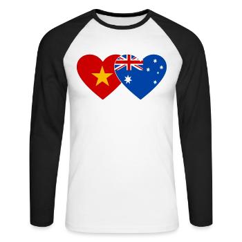 Vietnam Australie Drapeau Coeur - T-shirt baseball manches longues Homme - blanc/noir - Devant - Nik (191cm)