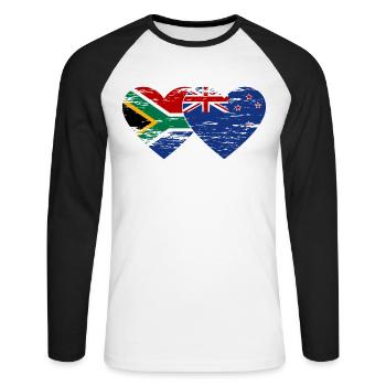 Afrique du Sud Nouvelle-Zélande drapeau coeur utilisé - T-shirt baseball manches longues Homme - blanc/noir - Devant - Nik (191cm)