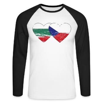 Bulgarie République tchèque Drapeau Coeur utilisé - T-shirt baseball manches longues Homme - blanc/noir - Devant - Nik (191cm)
