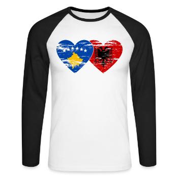 Kosovo Albanie drapeau coeur utilisé - T-shirt baseball manches longues Homme - blanc/noir - Devant - Nik (191cm)