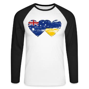 Australie Ukraine drapeau coeur utilisé - T-shirt baseball manches longues Homme - blanc/noir - Devant - Nik (191cm)