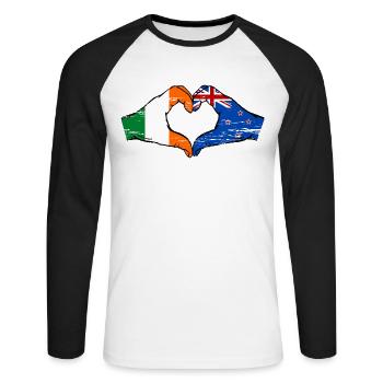 Irlande Nouvelle-Zélande drapeau mains forme coeur utilisé - T-shirt baseball manches longues Homme - blanc/noir - Devant - Nik (191cm)
