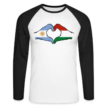 Argentina Hungary Flag Hands Heart Shape - Unisex Long Sleeve Baseball T-Shirt - white/black - Front - Nik (191cm)