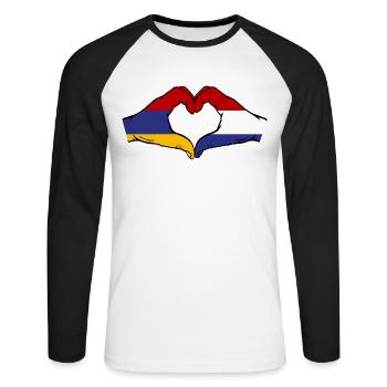 Armenien Holland Flagge Hände Herzform - Unisex Baseballshirt langarm - Weiß/Schwarz - Vorne - Nik (191cm)