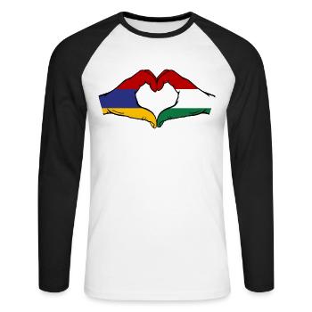 Armenia Hungary Flag Hands Heart Shape - Unisex Long Sleeve Baseball T-Shirt - white/black - Front - Nik (191cm)