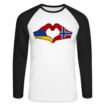 Armenien Norwegen Flagge Hände Herzform - Unisex Baseballshirt langarm - Weiß/Schwarz - Vorne - Nik (191cm)