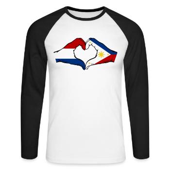 Holland Philippines Flag Hands Heart Shape - Unisex Long Sleeve Baseball T-Shirt - white/black - Front - Nik (191cm)
