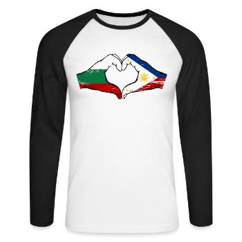 Bulgarie Philippines Drapeau Mains Coeur Forme Utilisé - T-shirt baseball manches longues Homme - blanc/noir - Devant - Nik (191cm)