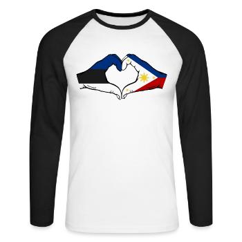 Estonie Philippines Drapeau Mains Coeur Forme - T-shirt baseball manches longues Homme - blanc/noir - Devant - Nik (191cm)
