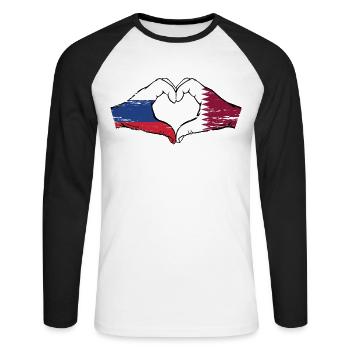 Drapeau de la Russie Qatar mains forme de coeur utilisé - T-shirt baseball manches longues Homme - blanc/noir - Devant - Nik (191cm)