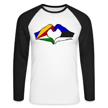 Seychellen Estland Flagge Hände Herzform - Unisex Baseballshirt langarm - Weiß/Schwarz - Vorne - Nik (191cm)