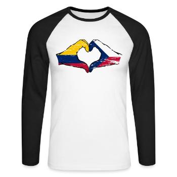 Colombie République tchèque drapeau mains forme de coeur utilisé - T-shirt baseball manches longues Homme - blanc/noir - Devant - Nik (191cm)