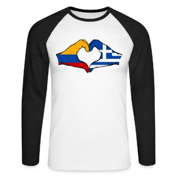 Colombia Greece Flag Hands Heart Shape - Unisex Long Sleeve Baseball T-Shirt - white/black - Front - Nik (191cm)