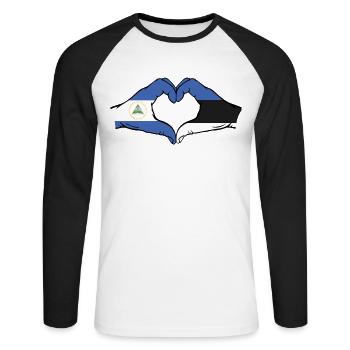 Nicaragua Estland Flagge Hände Herzform - Unisex Baseballshirt langarm - Weiß/Schwarz - Vorne - Nik (191cm)