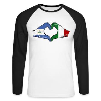 Nicaragua Italy Flag Hands Heart Shape Used - Unisex Long Sleeve Baseball T-Shirt - white/black - Front - Nik (191cm)