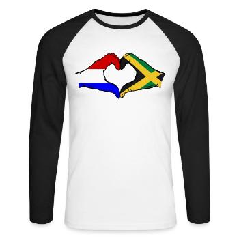 Holland Jamaica Flag Hands Heart Shape - Unisex Long Sleeve Baseball T-Shirt - white/black - Front - Nik (191cm)