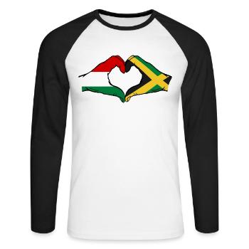 Hungary Jamaica Flag Hands Heart Shape - Unisex Long Sleeve Baseball T-Shirt - white/black - Front - Nik (191cm)