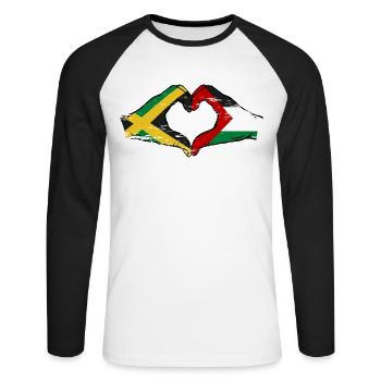 Jamaica Palestine Hands Heart Shape Used - Unisex Long Sleeve Baseball T-Shirt - white/black - Front - Nik (191cm)