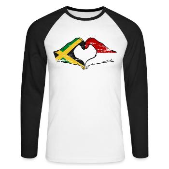 Jamaica Indonesia Hands Heart Shape Used - Unisex Long Sleeve Baseball T-Shirt - white/black - Front - Nik (191cm)