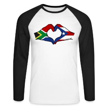 South Africa Puerto Rico Hands Heart Shape - Unisex Long Sleeve Baseball T-Shirt - white/black - Front - Nik (191cm)