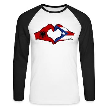 Albanien Puerto Rico Hände Herzform - Unisex Baseballshirt langarm - Weiß/Schwarz - Vorne - Nik (191cm)