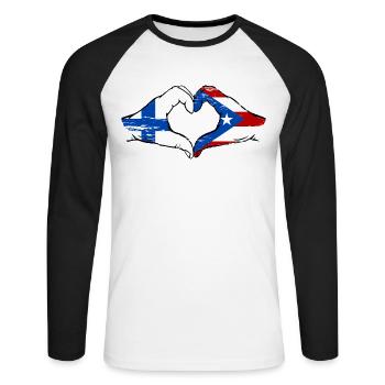 Finlande Porto Rico Mains Forme Coeur Utilisé - T-shirt baseball manches longues Homme - blanc/noir - Devant - Nik (191cm)