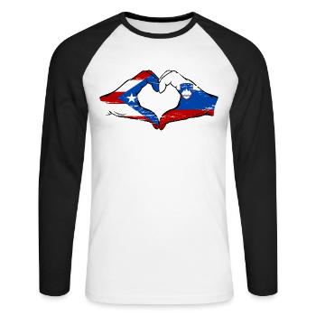 Porto Rico Slovénie drapeau mains forme de coeur utilisé - T-shirt baseball manches longues Homme - blanc/noir - Devant - Nik (191cm)