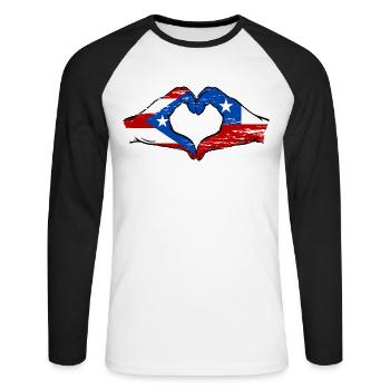 Puerto Rico Chile flag hands heart shape used - Unisex Long Sleeve Baseball T-Shirt - white/black - Front - Nik (191cm)