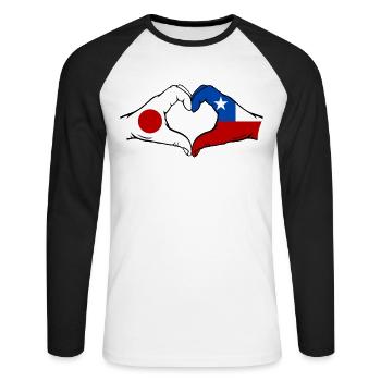 Japan Chile Flagge Hände Herzform - Unisex Baseballshirt langarm - Weiß/Schwarz - Vorne - Nik (191cm)