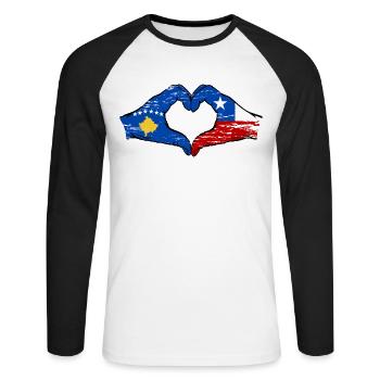 Kosovo Chile flag hands heart shape used - Unisex Long Sleeve Baseball T-Shirt - white/black - Front - Nik (191cm)