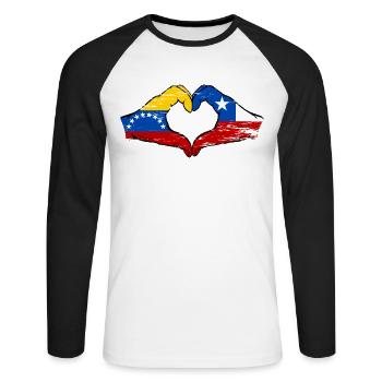 Venezuela Chile Flag Hands Heart Shape Used - Unisex Long Sleeve Baseball T-Shirt - white/black - Front - Nik (191cm)