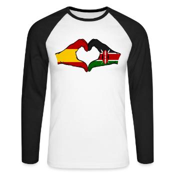Spanien Kenia Flagge Hände Herz - Unisex Baseballshirt langarm - Weiß/Schwarz - Vorne - Nik (191cm)