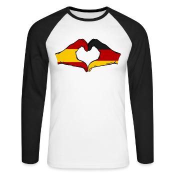 Spain Germany Flag Hands Heart - Unisex Long Sleeve Baseball T-Shirt - white/black - Front - Nik (191cm)